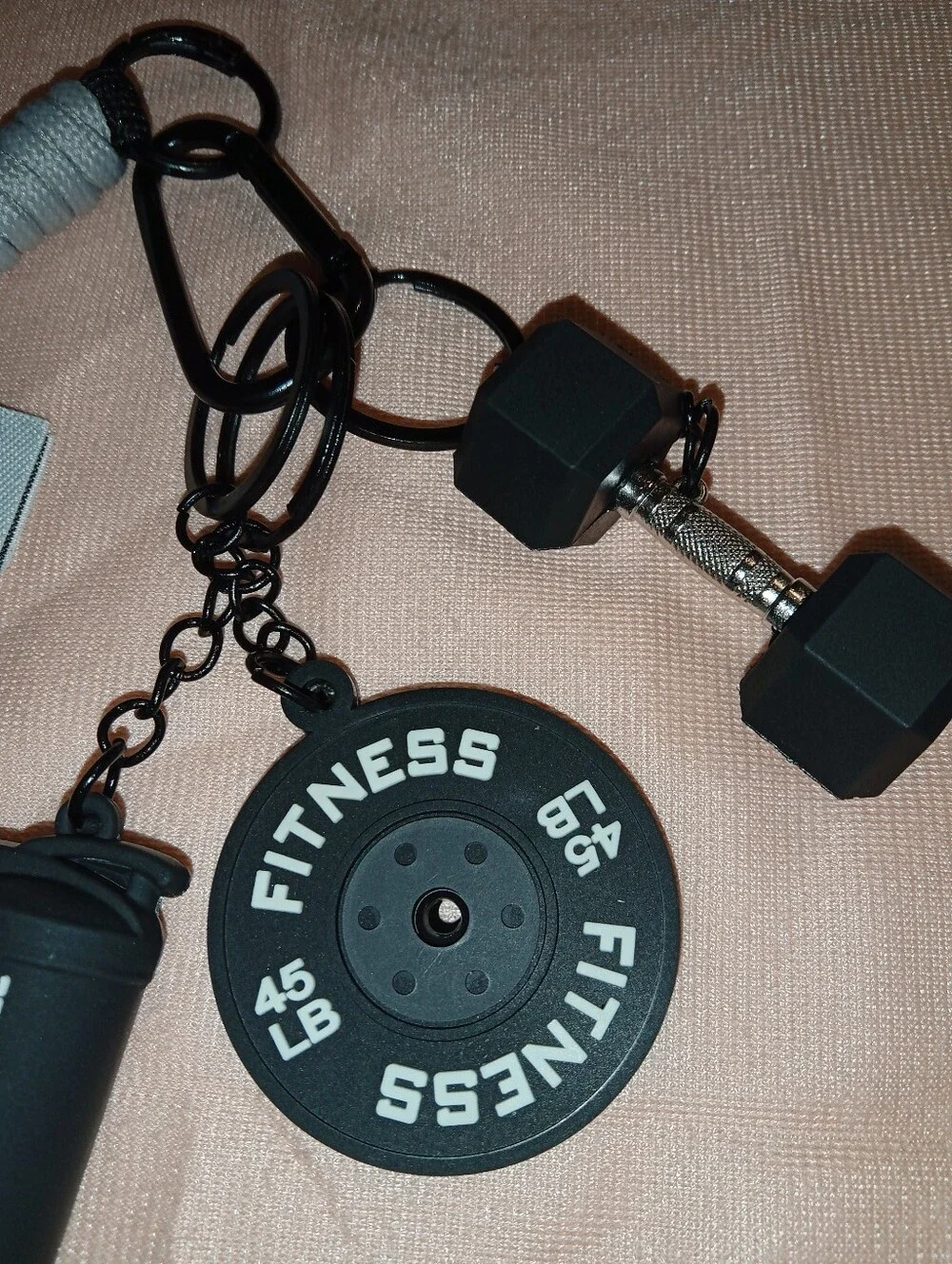 Unbranded Black Fitness Keychain Set with Dumbbell & Bottle Charms